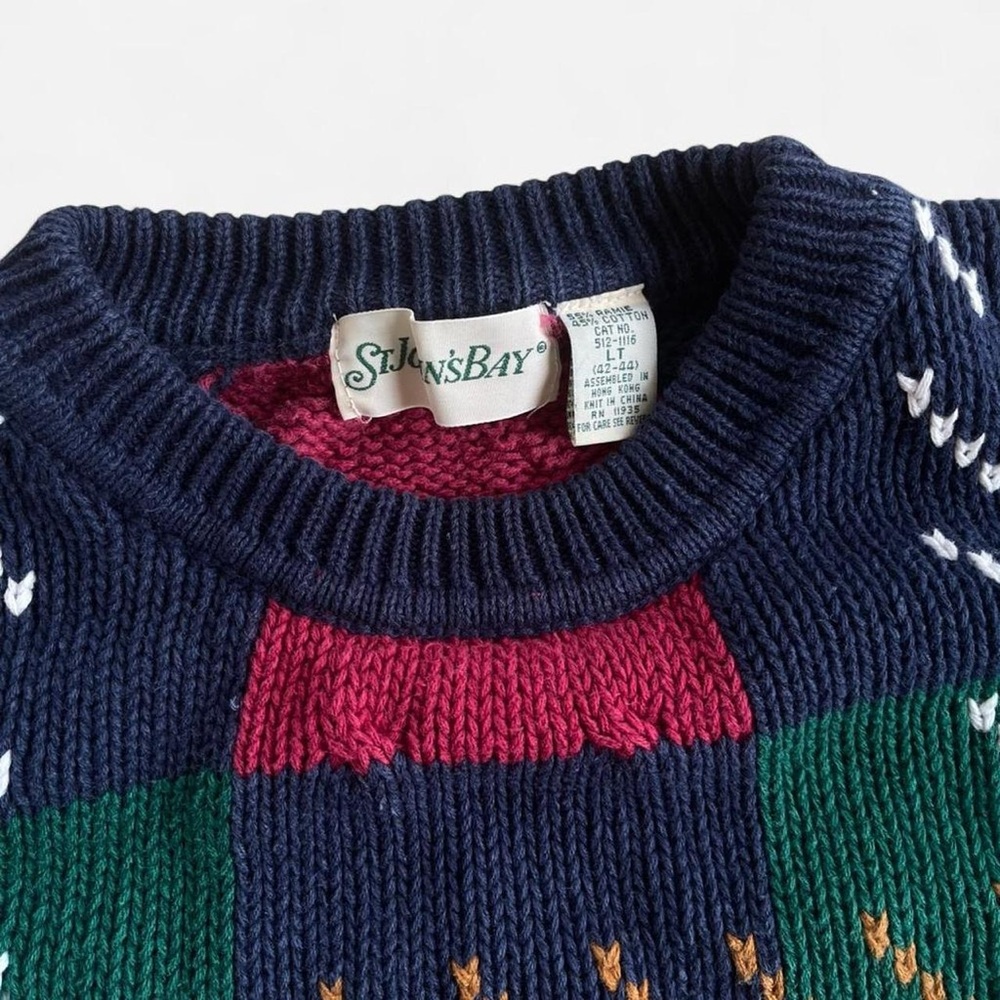 Vintage St. John’s Bay Chunky Color Block Knit Red Green Blue Crewneck Sweater - Picture 2 of 8